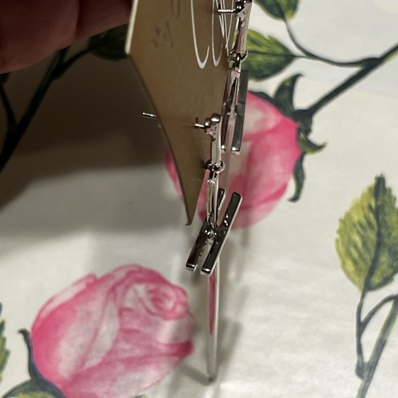 New La Volpe 3.5” Silver Tone Dangling Cross Shape Earrings - Picture 7 of 16